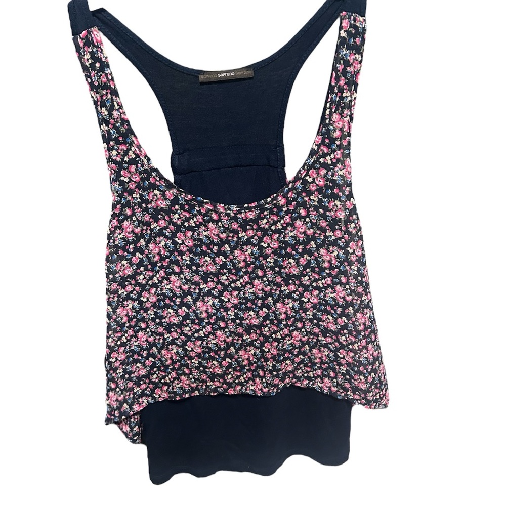 Soprano Black and Pink Floral Tank Top